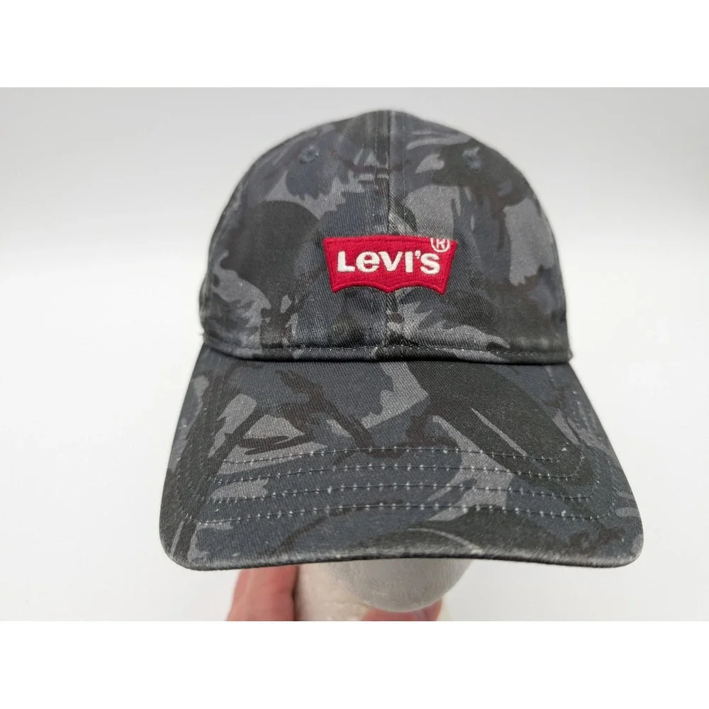 Levis Mens Grey Camo Batwing Logo Snapback Baseball Hat Adjustable Cotton Cap